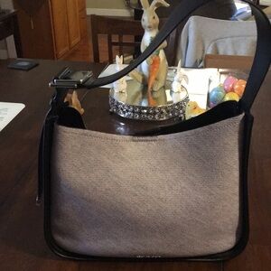 Classic Neutral Shoulder Bag with Black Trim